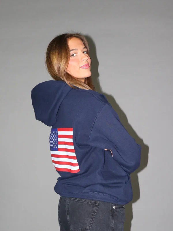 Hoodie for cozy fall weekend street style -Hoodie for casual weekend wear -Hoodie for trendy zip-up hoodie -US FLAG HOODIE (rygprint) - NAVY