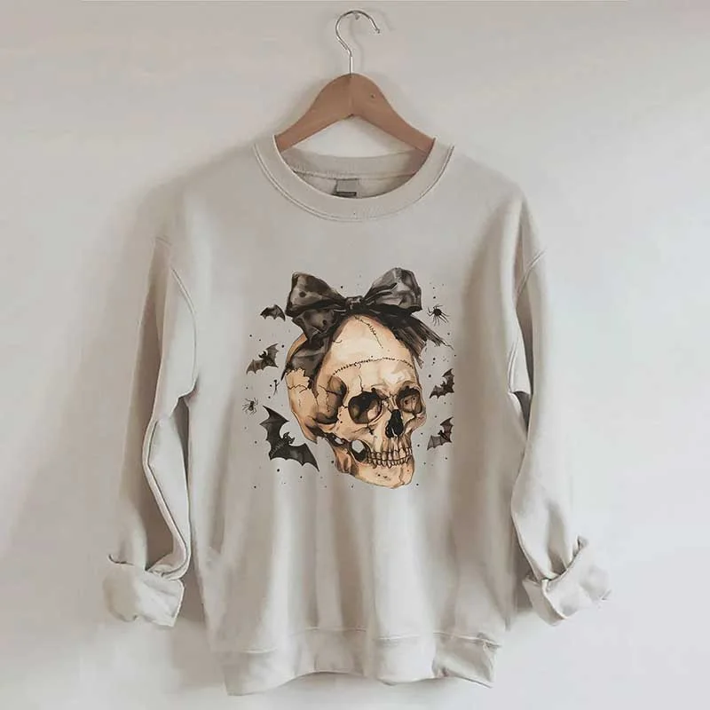 Sweatshirt for family get-togethers -Sweatshirts for stylish comfort -Halloween Skull Bow Sweatshirt