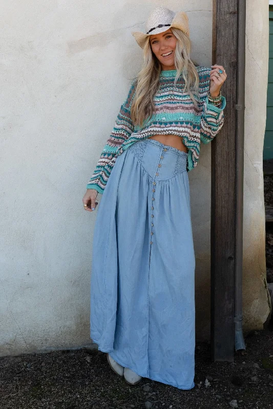 Skirts for formal gatherings -Pacific Coast Denim Maxi Skirt - Blue