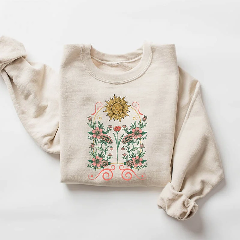 Sweatshirt for stylish cold-weather wear -Sweatshirts for athletic looks -Mystic Floral Celestial Sun Sweatshirt