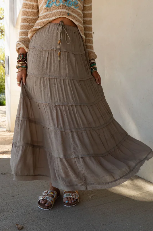 Skirts for easy chic -Sardinia Silky Tiered Maxi Skirt - Olive