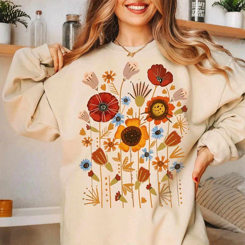 Sweatshirt for casual layering wear -Sweatshirts for enjoying cozy weather -Ladies Floral Field Wildflower Sweatshirt