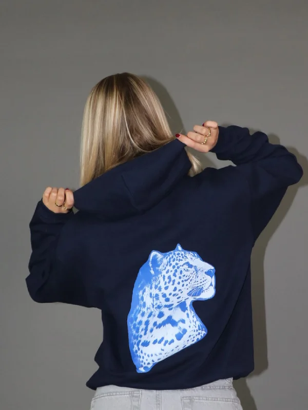 Hoodie for stylish fall sports hoodie looks -Hoodie for gym hoodie -BLUE LEOPARD HOODIE (rygprint) - NAVY