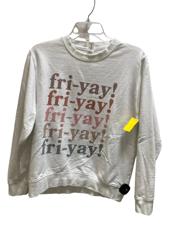 Sweatshirt for warm-up wear -Sweatshirts for casual dates -Sweatshirt Collar By Clothes Mentor In White, Size: S