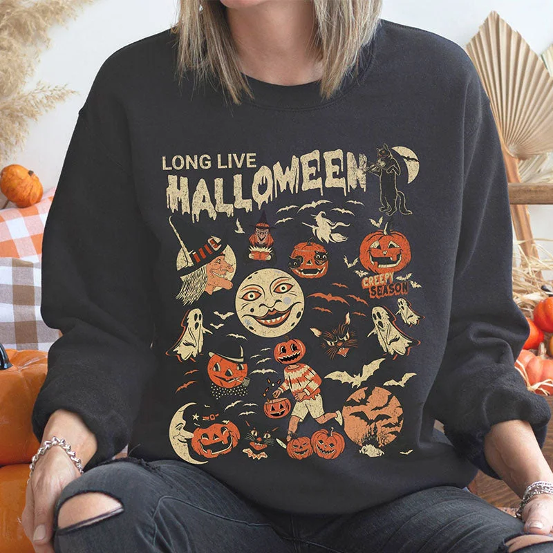 Sweatshirt for everyday wear -Sweatshirts for running errands -Retro Halloween Vintage Long Live Sweatshirt