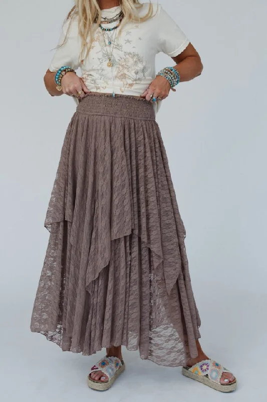 Skirts for chic office-to-dinner looks -Graceful Lily Lace Maxi Skirt - Mushroom