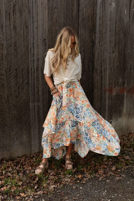 Skirts for formal occasions -The Nest Swing Of Things Pocketed Midi Skirt - Floral