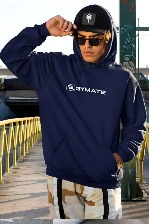 Hoodie for trendy urban layering -Hoodie for hoodie with eco-friendly materials -Mens Sports Hoodie Essentials Range Navy [Large white logo]