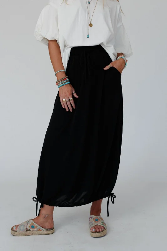 Skirts for all-day wear -The Nest All In Drawstring Maxi Skirt - Jet Black