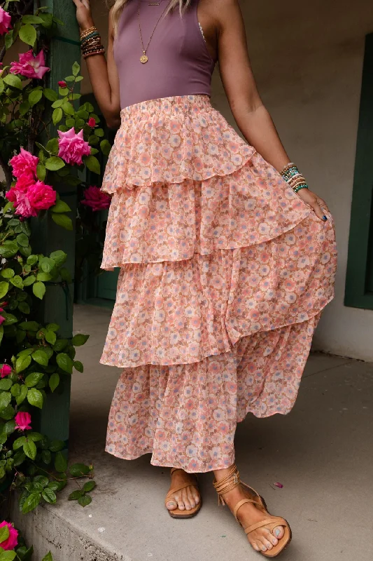 Skirts for light workdays -The Nest Tiers Of Joy Ruffle Maxi Skirt - Pink