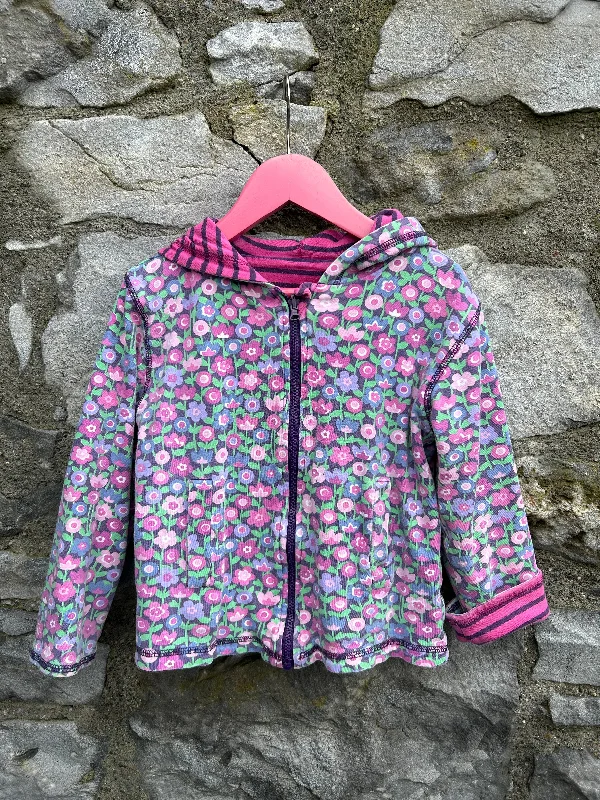 Hoodie for trendy and functional layering -Hoodie for effortless style -Reversible stripy&floral hoodie   4y (104cm)