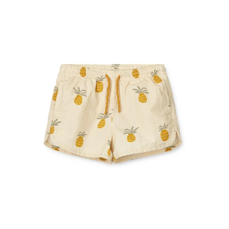 Shorts for weekend outdoor activities -Liewood Aiden Printed Board Shorts - Pineapples - Cloud Cream