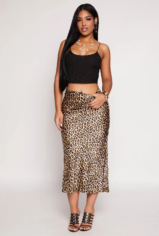 Skirts for creative styling -Almost Famous Satin Printed Pattern Midi Skirt