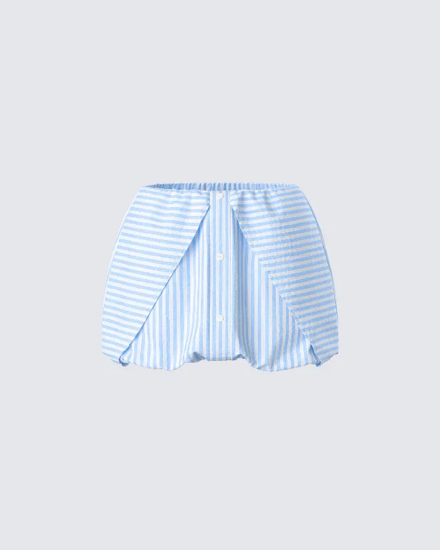 Skirts for vacation-ready looks -Isha Blue Striped Micro Mini Bubble Skirt