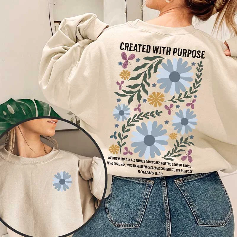 Sweatshirt for chic outdoor looks -Sweatshirts for trendy college fashion -Boho Religious Flower Sweatshirt