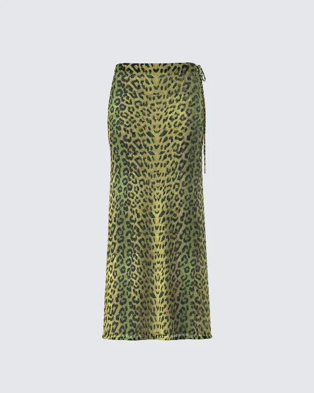 Skirts for cozy chic looks -Calista Lime Leopard Maxi Skirt