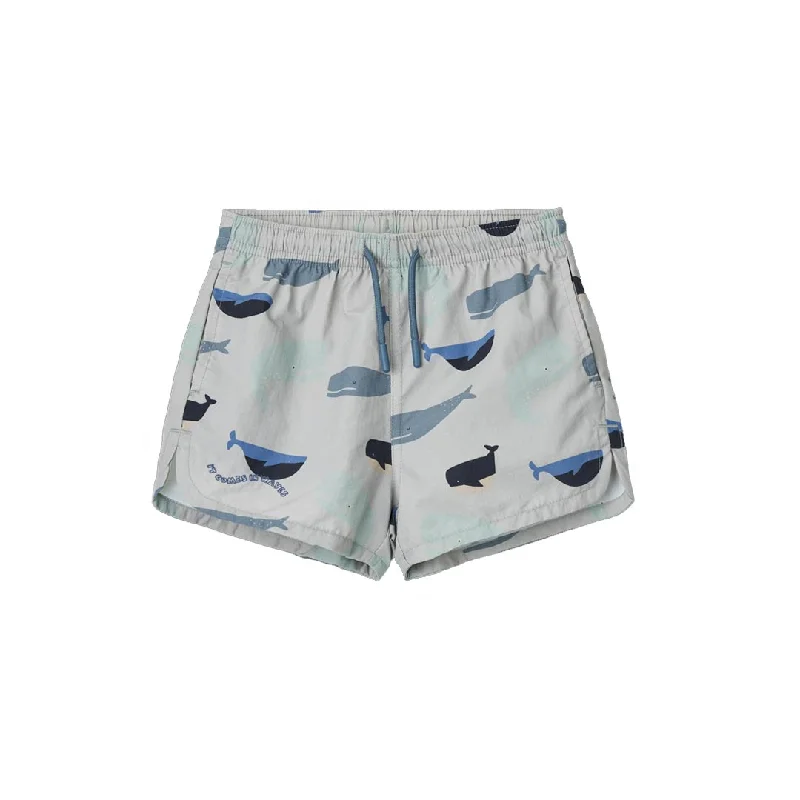 Shorts for resort wear -Liewood Aiden Printed Board Shorts - Whales - Cloud Blue