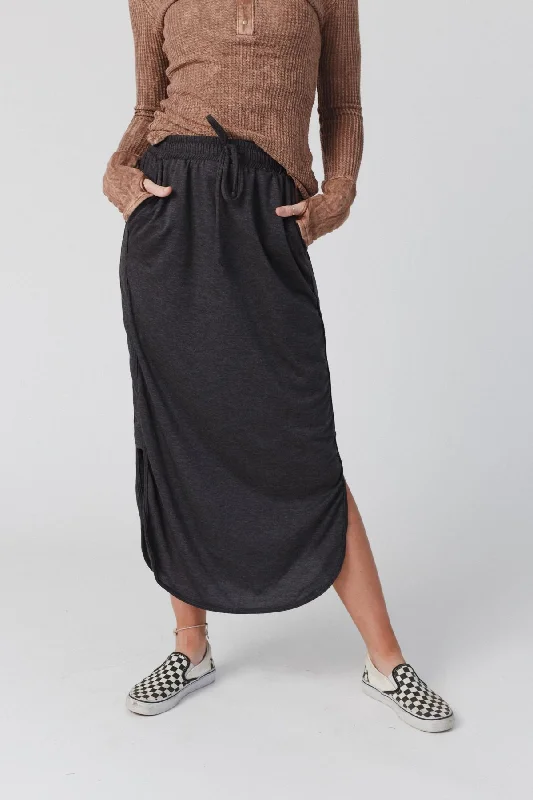 Skirts for leather skirts -The Nest So Comfy Drawstring Maxi Skirt - Charcoal