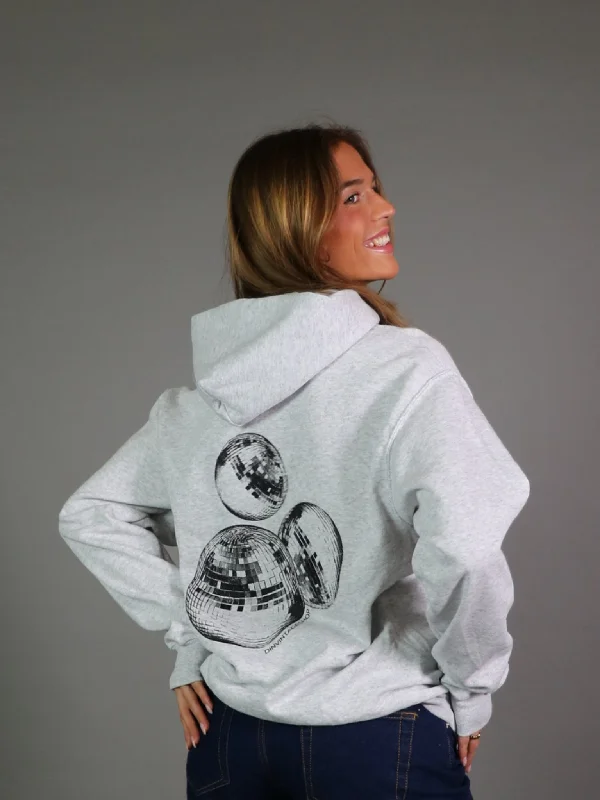 Hoodie for relaxed sporty fall wear -Hoodie for hoodie for urban street style -ROLLING MIRRORBALLS HOODIE (rygprint) - GRÅ