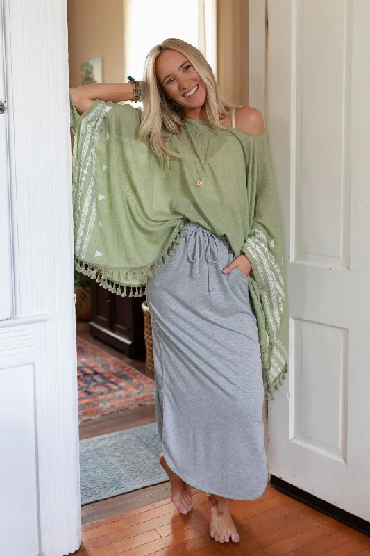 Skirts for chic looks -The Nest So Comfy Drawstring Maxi Skirt - Heather Gray