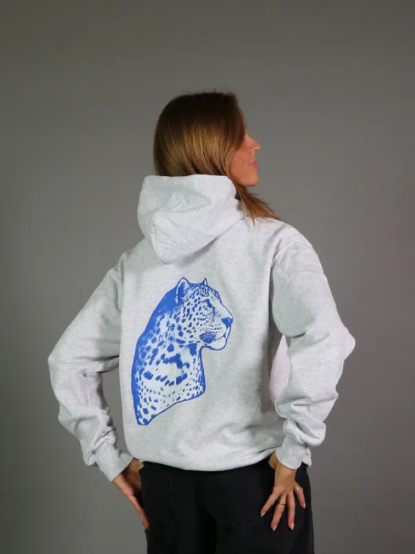 Hoodie for trendy hoodie fashion wear -Hoodie for printed hoodie designs -BLUE LEOPARD HOODIE (rygprint) - GRÅ