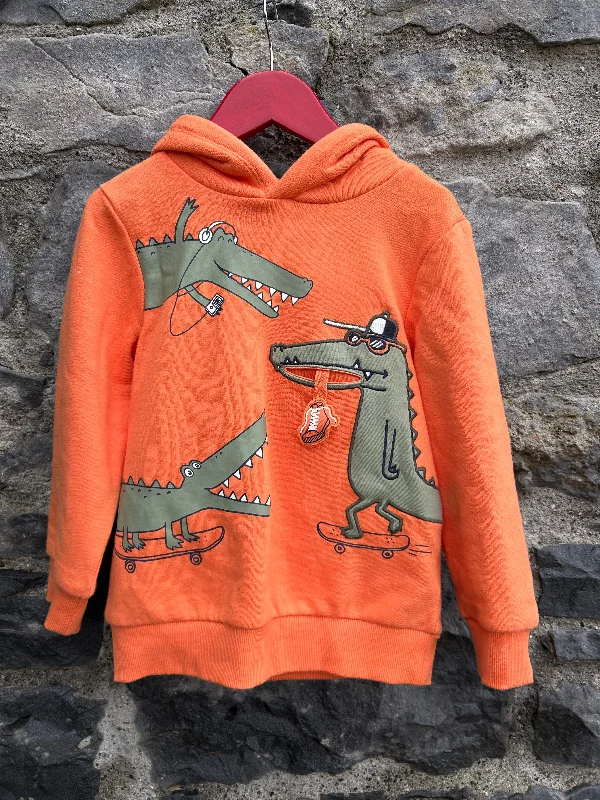 Hoodie for functional street fashion wear -Hoodie for fun designs -Crocodiles orange hoodie  5-6y (110-116cm)