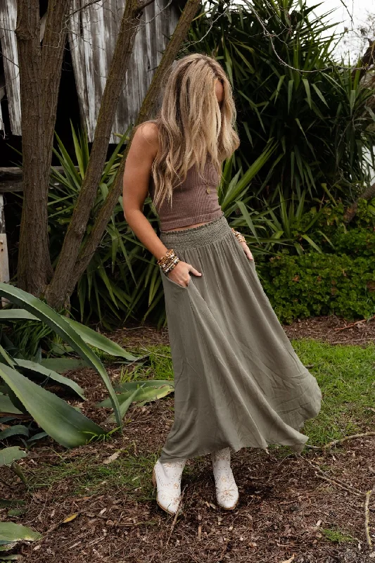 Skirts for sporty chic style -Anything Goes Maxi Skirt - Olive