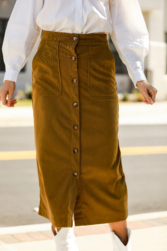 Skirts for vacation-ready clothing -FINAL SALE - Iconic Vibes Olive Corduroy Midi Skirt - DOORBUSTER