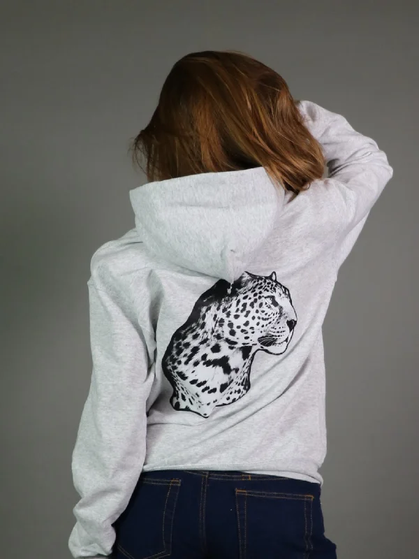 Hoodie for cozy cold-weather athleisure wear -Hoodie for hoodie with patterns -BLACK LEOPARD HOODIE (rygprint) - GRÅ