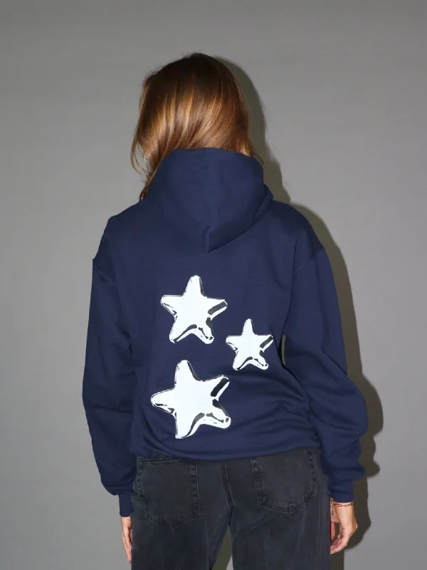 Hoodie for trendy and warm winter outfits -Hoodie for hoodie for stylish travel wear -METALIC STARS HOODIE (rygprint) - NAVY