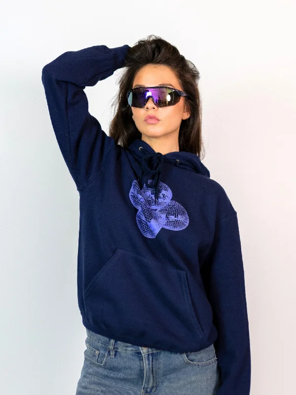 Hoodie for cozy streetwear for fall adventures -Hoodie for basic hoodie style -DISCO KUGLE (violet) HOODIE - NAVY