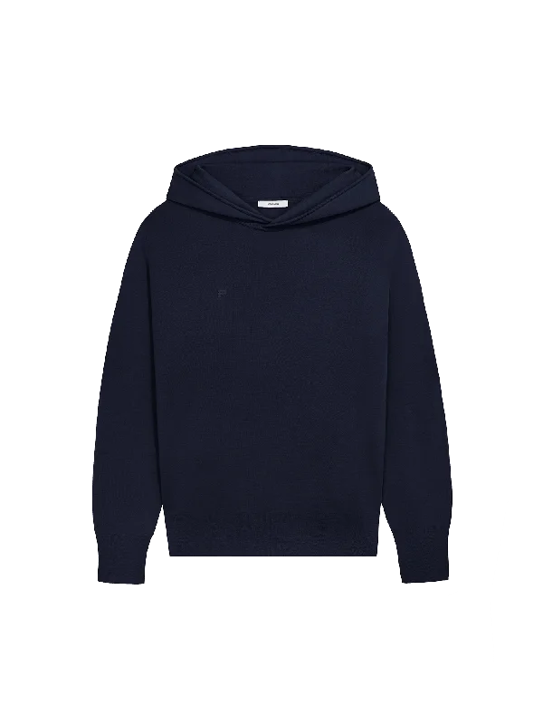 Hoodie for trendy athleisure looks -Hoodie for fashionable looks -Mens Regenerative Merino Wool Hoodie—navy