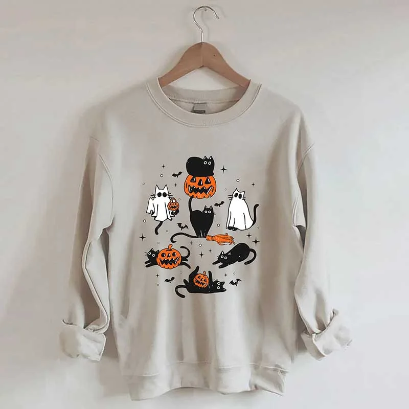 Sweatshirt for casual get-togethers -Sweatshirts for cold weather running -Halloween Ghost Cats Sweatshirt