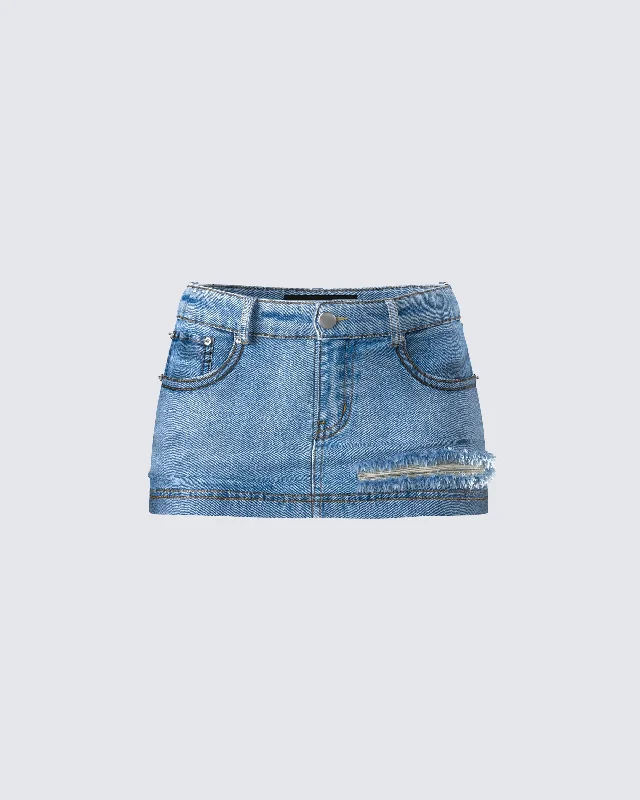 Skirts for trendy casual outings -Loria Blue Denim Micro Mini Skirt