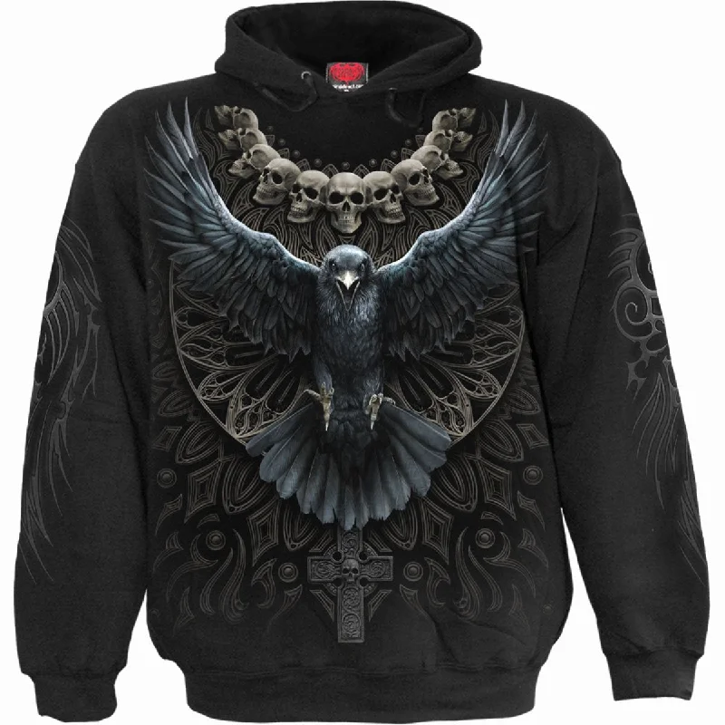 Hoodie for fashionable streetwear hoodie style -Hoodie for lightweight hoodie wear -RAVEN SKULL - Hoody Black