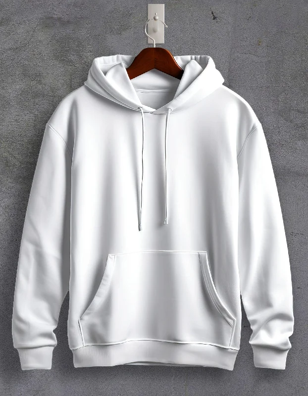 Hoodie for trendy and functional layering -Hoodie for comfortable wear -White Plain Unisex Hoodie For Men/Women