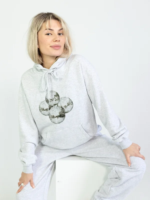 Hoodie for sporty travel looks -Hoodie for sporty hoodies -DISCO KUGLE (sort) HOODIE - GRÅ