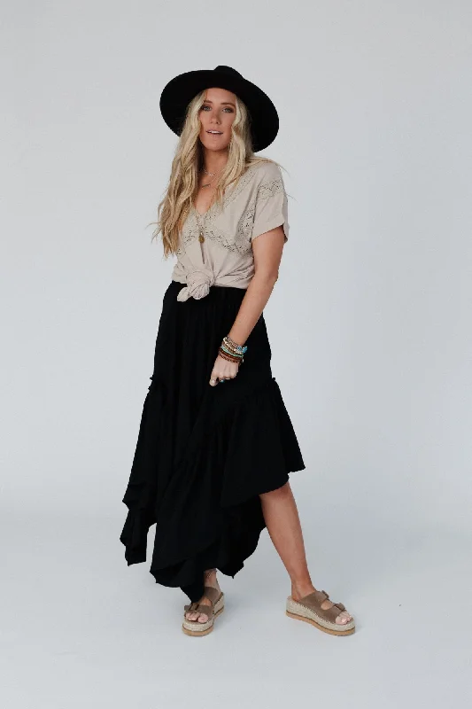 Skirts for relaxed wear -The Nest Swing Of Things Pocketed Midi Skirt - Black