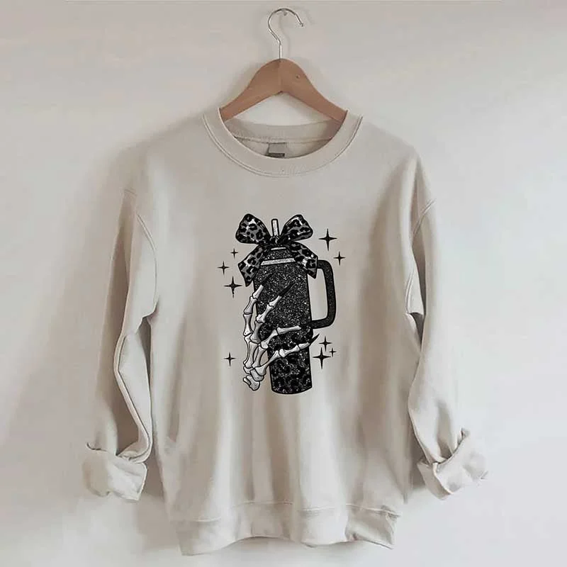 Sweatshirt for street-ready fashion -Sweatshirts for travel comfort -Black Coquette Bow Skeleton Sweatshirt