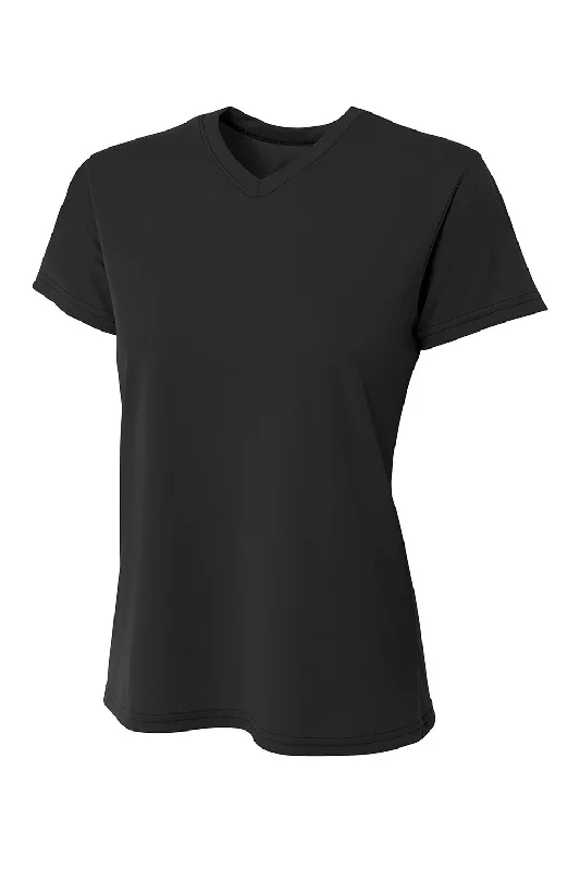 baseball oversized t-shirts -A4 Womens Sprint Performance Moisture Wicking Short Sleeve V-Neck T-Shirt - Black