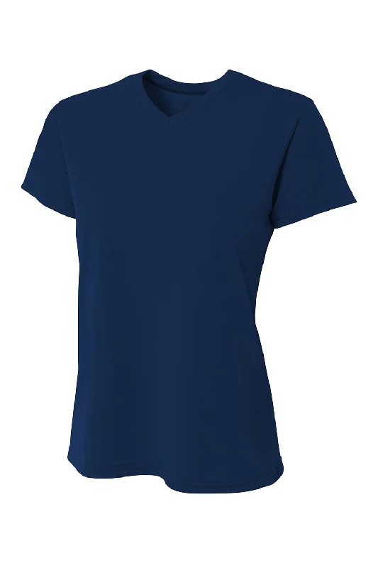 white oversized t-shirts -A4 Womens Sprint Performance Moisture Wicking Short Sleeve V-Neck T-Shirt - Navy Blue