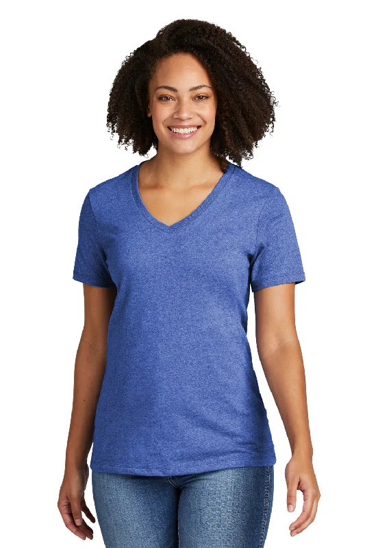 casual crew neck t-shirts -Allmade Womens Recycled Short Sleeve V-Neck T-Shirt - Heather Royal Blue