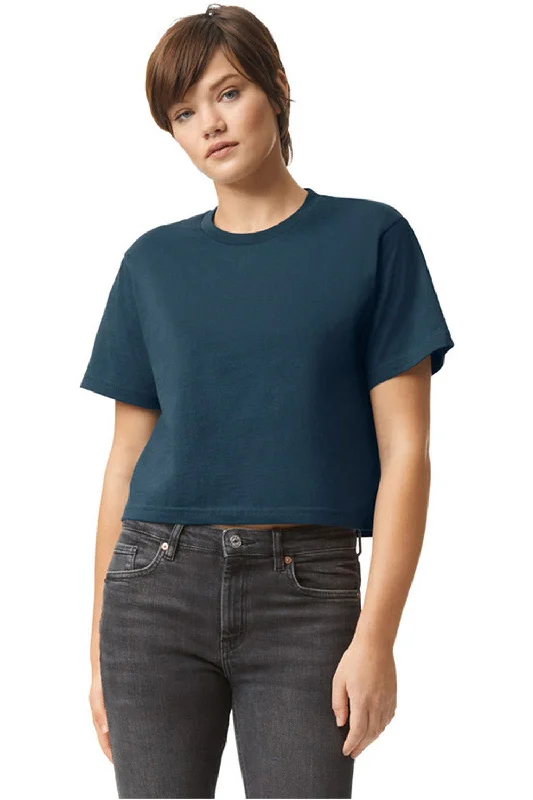 printed v-neck t-shirts -American Apparel Womens Fine Jersey Boxy Short Sleeve Crewneck T-Shirt - Sea Blue