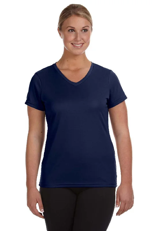 cotton crew neck t-shirts -Augusta Sportswear Womens Moisture Wicking Short Sleeve V-Neck T-Shirt - Navy Blue