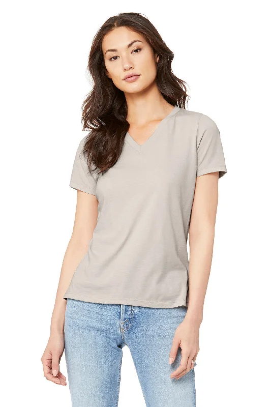 cropped plain t-shirts -Bella + Canvas Womens CVC Short Sleeve V-Neck T-Shirt - Heather Dust