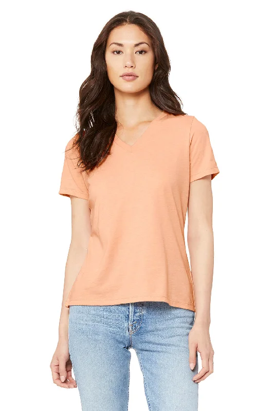 pocket plain t-shirts -Bella + Canvas Womens CVC Short Sleeve V-Neck T-Shirt - Heather Peach