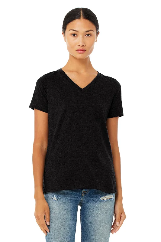 black plain t-shirts -Bella + Canvas Womens CVC Short Sleeve V-Neck T-Shirt - Solid Black