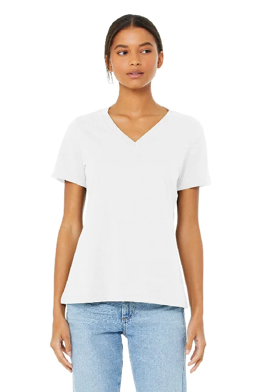 eco long sleeve t-shirts -Bella + Canvas Womens CVC Short Sleeve V-Neck T-Shirt - Solid White