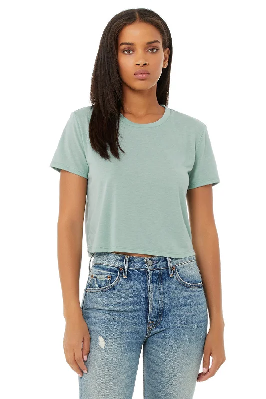 floral eco t-shirts -Bella + Canvas Womens Flowy Cropped Short Sleeve Crewneck T-Shirt - Dusty Blue