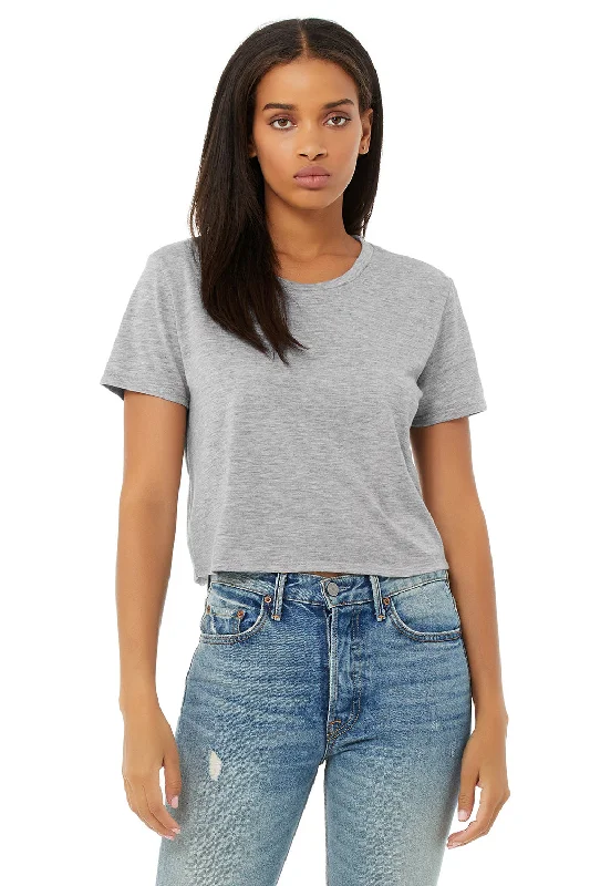 white eco t-shirts -Bella + Canvas Womens Flowy Cropped Short Sleeve Crewneck T-Shirt - Heather Grey